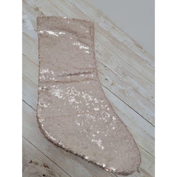 Gold Pink Frosted Forest Sequin Christmas Stocking Champange Sequins 17” New - Picture 4 of 7